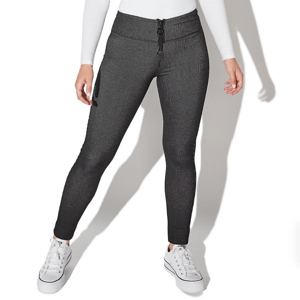 Juniors' Vlette Pinstripe Zip-Front Ponte Leggings Size Medium